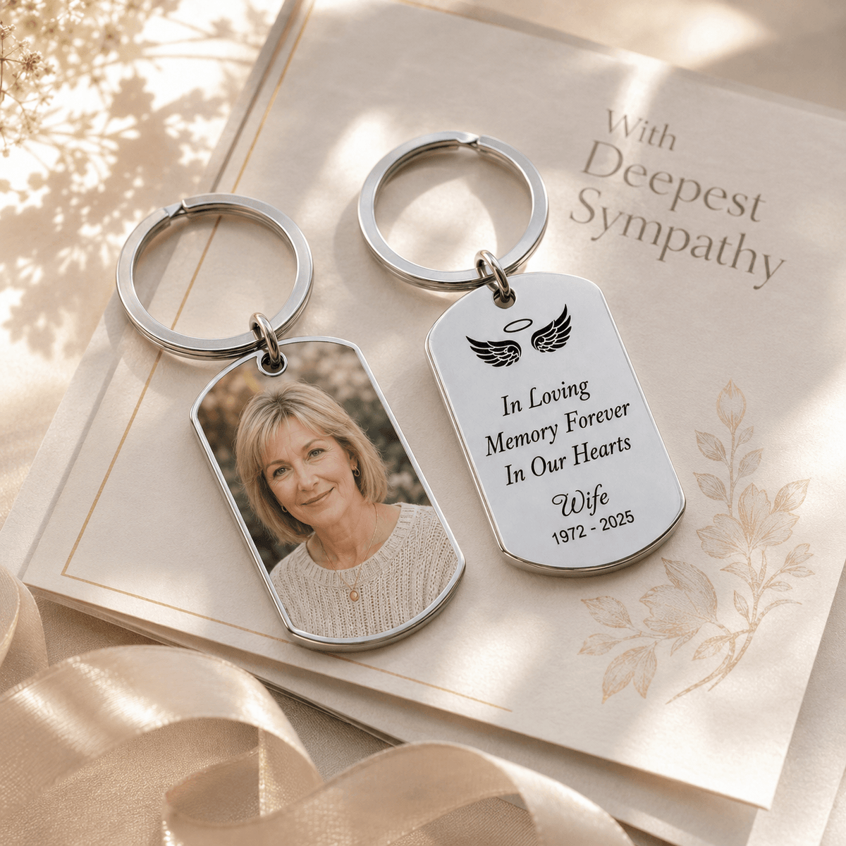 Personalized memorial photo keychain, Forever In Our Hearts remembrance keyring, sympathy gift - photo 3