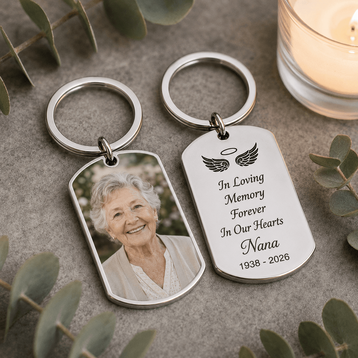 Personalized memorial photo keychain, Forever In Our Hearts remembrance keyring, sympathy gift - photo 4