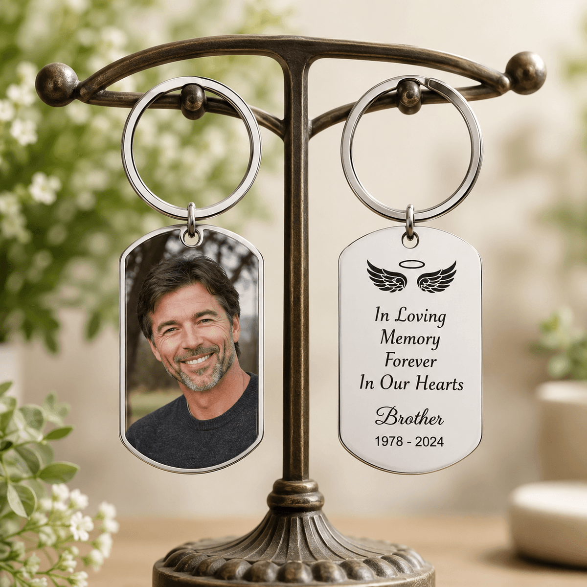 Personalized memorial photo keychain, Forever In Our Hearts remembrance keyring, sympathy gift - photo 5