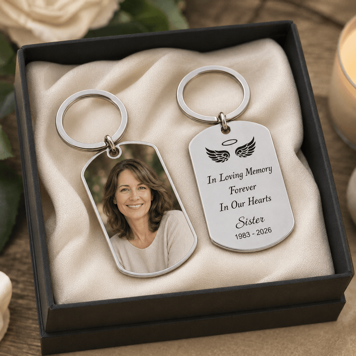 Personalized memorial photo keychain, Forever In Our Hearts remembrance keyring, sympathy gift - photo 6