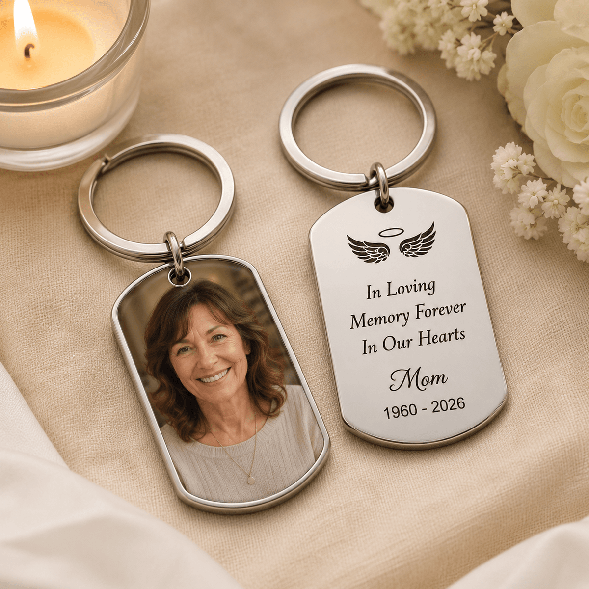 Personalized memorial photo keychain, Forever In Our Hearts remembrance keyring, sympathy gift - photo 8