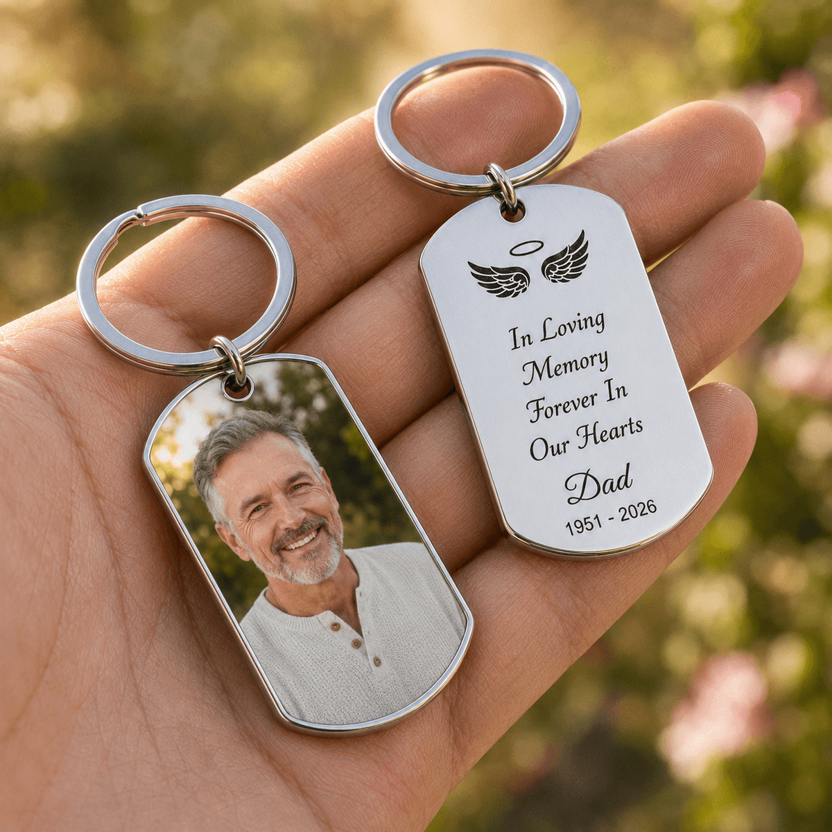 Personalized memorial photo keychain, Forever In Our Hearts remembrance keyring, sympathy gift - photo 9