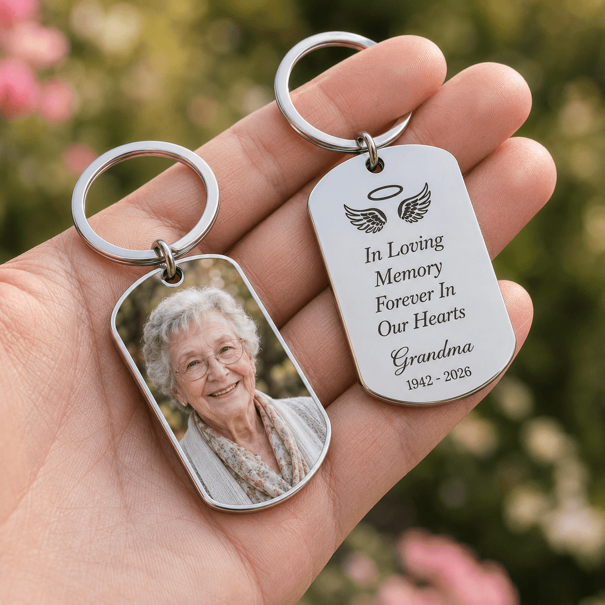 Personalized memorial photo keychain, Forever In Our Hearts remembrance keyring, sympathy gift - photo 10