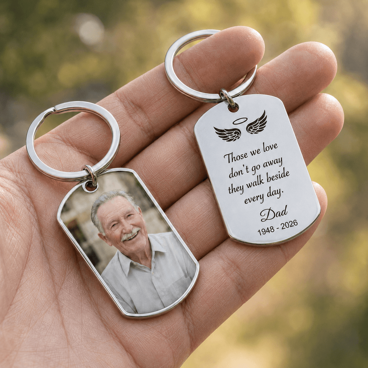 Personalized memorial keychain, custom photo remembrance keyring, In Loving Memory of Dad and Mom - photo 3