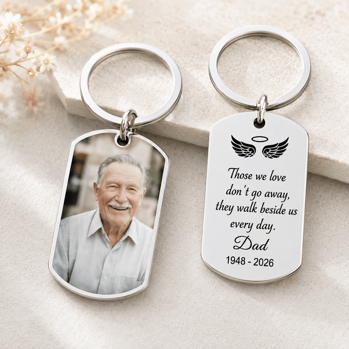 Personalized memorial keychain, custom photo remembrance keyring, In Loving Memory of Dad and Mom - photo 4