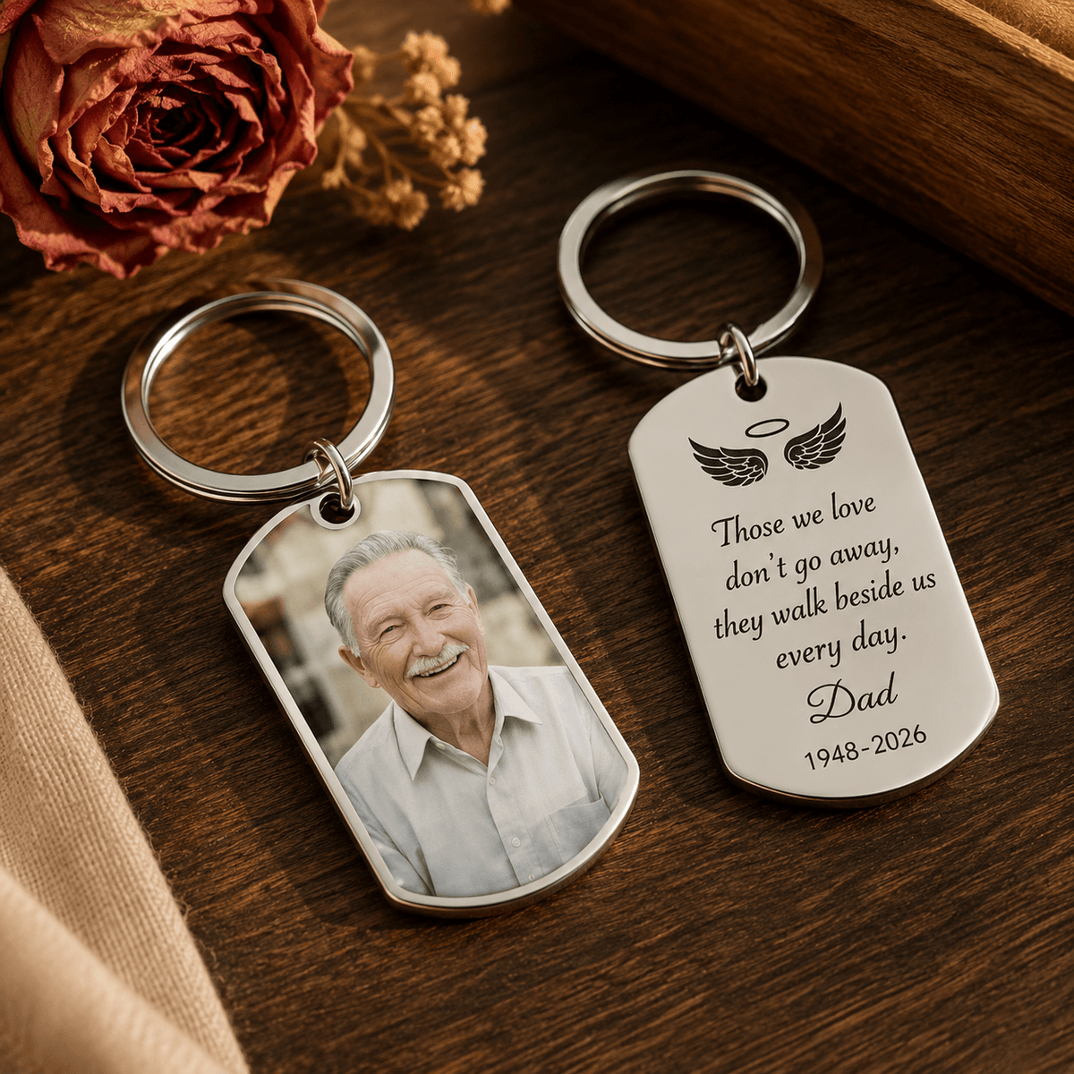 Personalized memorial keychain, custom photo remembrance keyring, In Loving Memory of Dad and Mom - photo 5