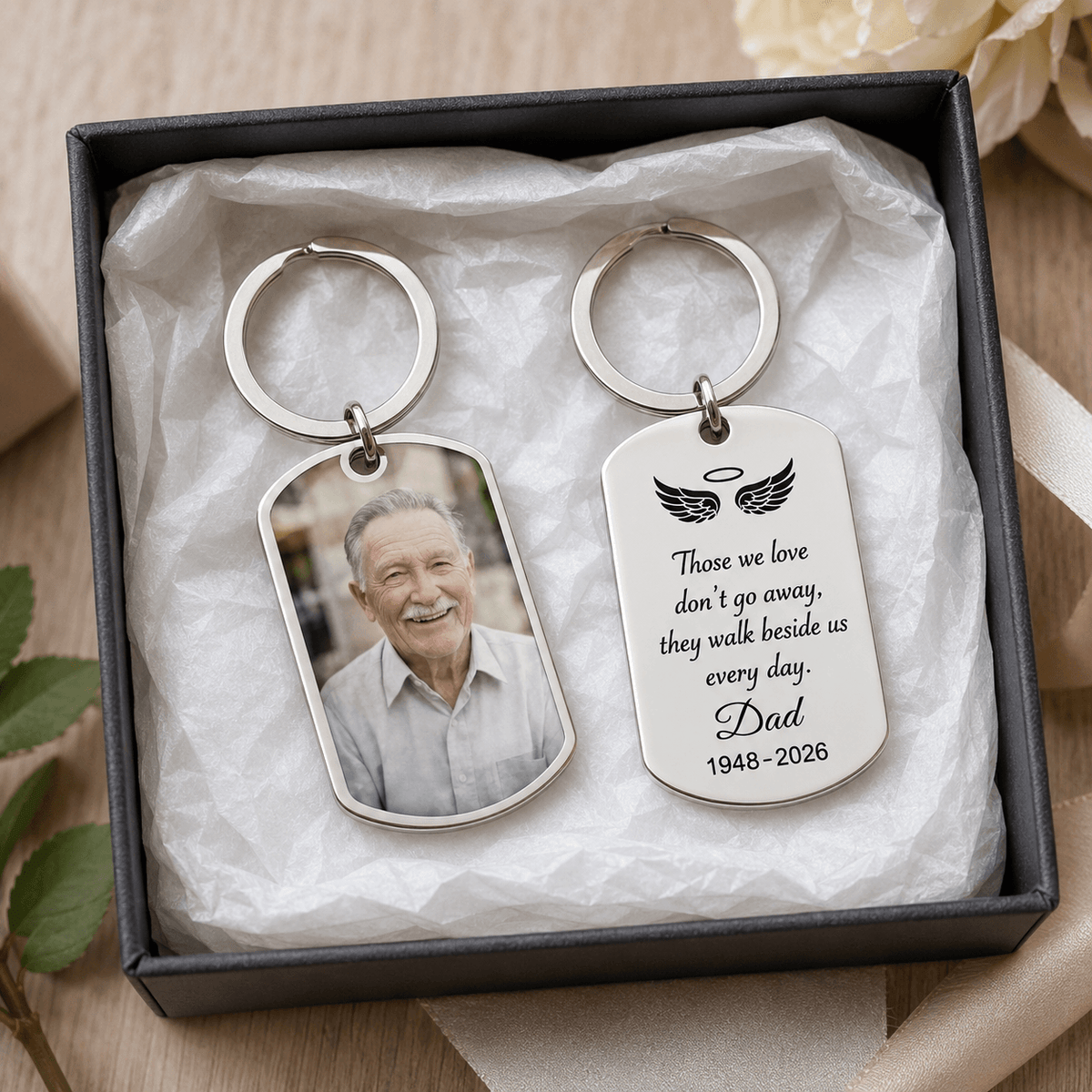 Personalized memorial keychain, custom photo remembrance keyring, In Loving Memory of Dad and Mom - photo 6