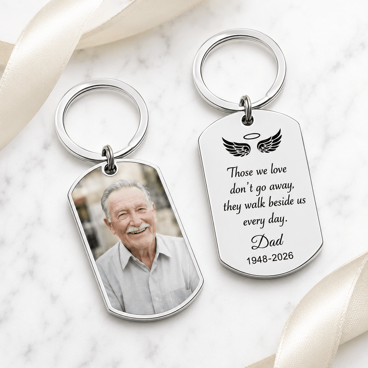 Personalized memorial keychain, custom photo remembrance keyring, In Loving Memory of Dad and Mom - photo 7