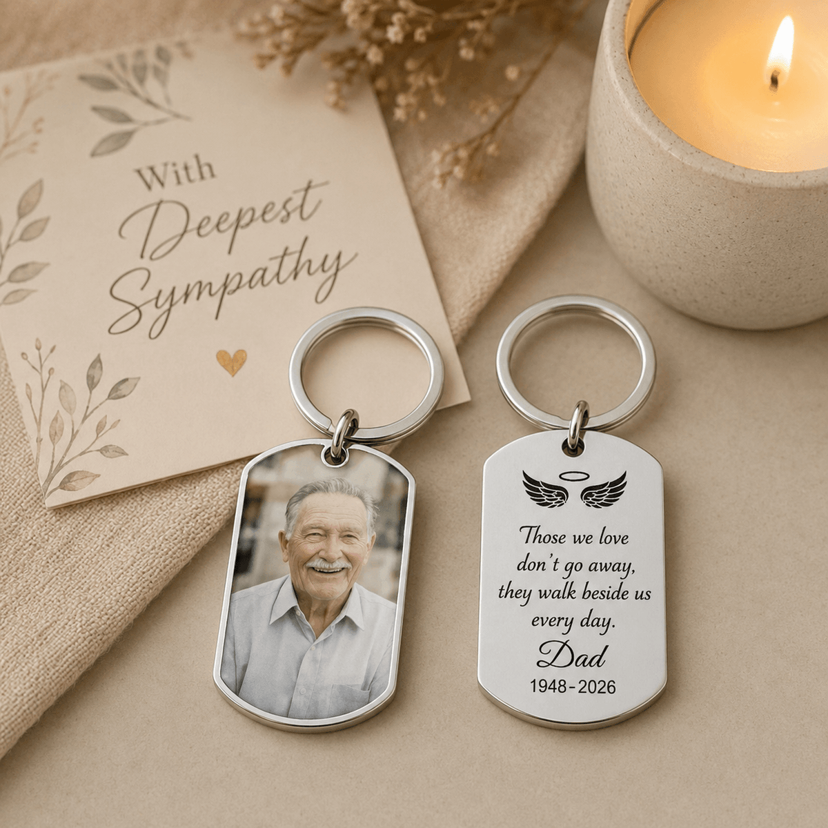 Personalized memorial keychain, custom photo remembrance keyring, In Loving Memory of Dad and Mom - photo 8