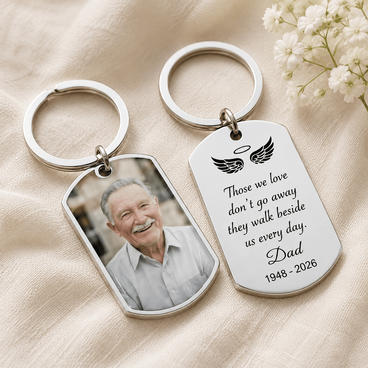Personalized memorial keychain, custom photo remembrance keyring, In Loving Memory of Dad and Mom - photo 9