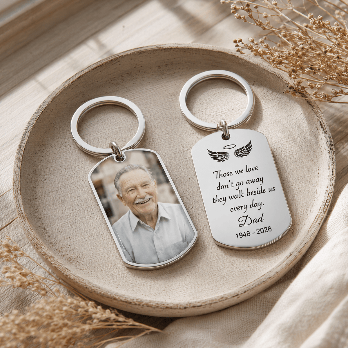 Personalized memorial keychain, custom photo remembrance keyring, In Loving Memory of Dad and Mom - photo 2