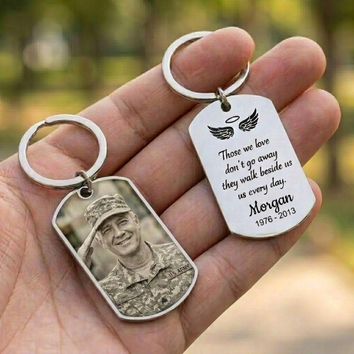 Personalized soldier memorial keychain, custom military photo dog tag keyring, veteran remembrance gift - photo 3