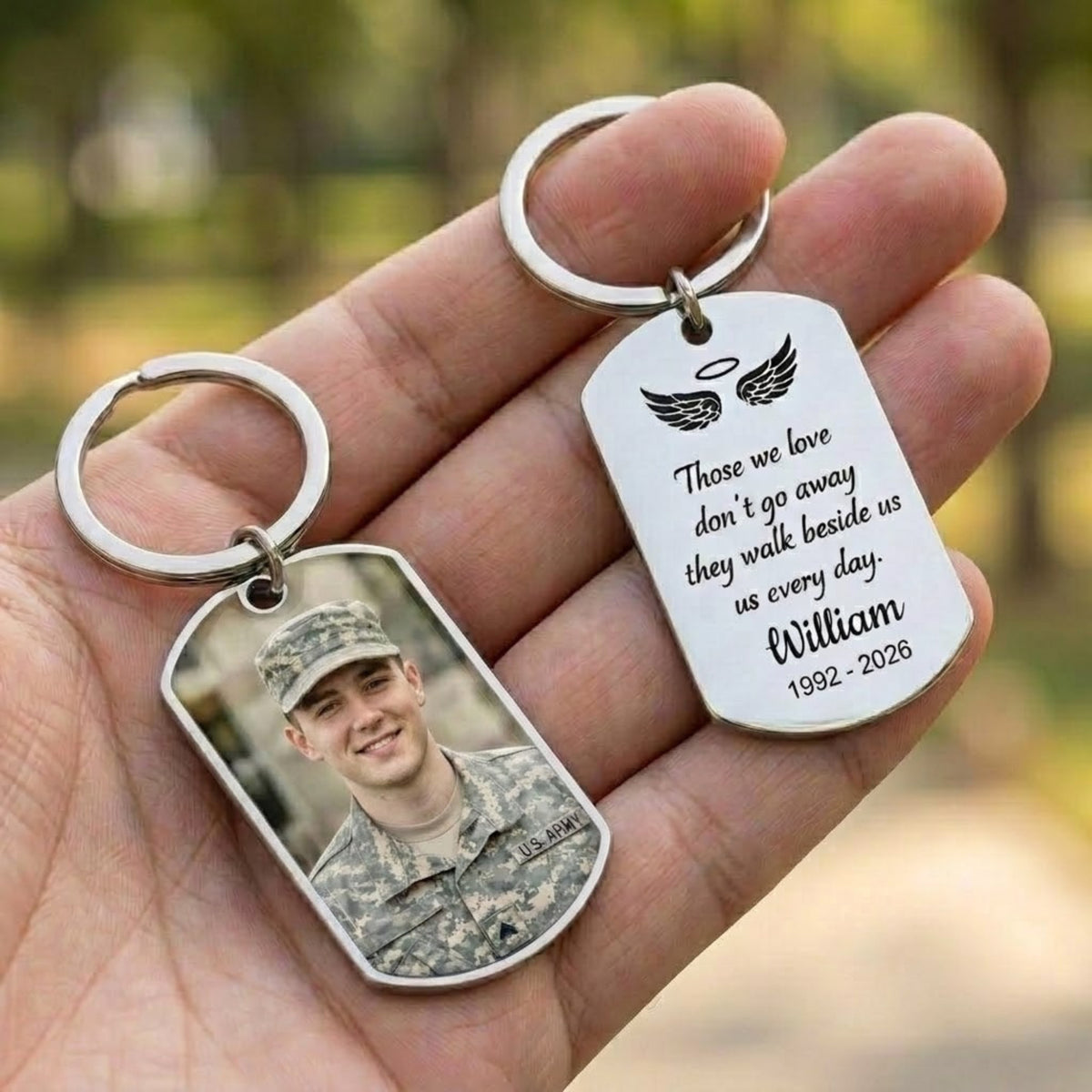 Personalized soldier memorial keychain, custom military photo dog tag keyring, veteran remembrance gift - photo 4