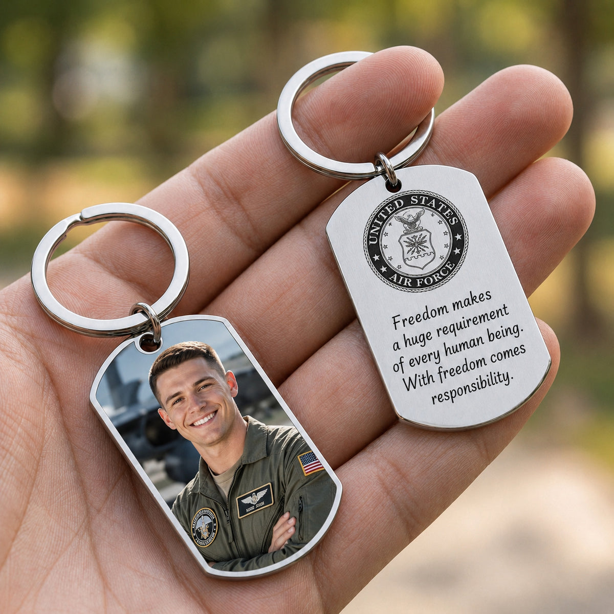 Personalized military memorial keychain, custom soldier photo remembrance dog tag, fallen hero tribute - photo 3