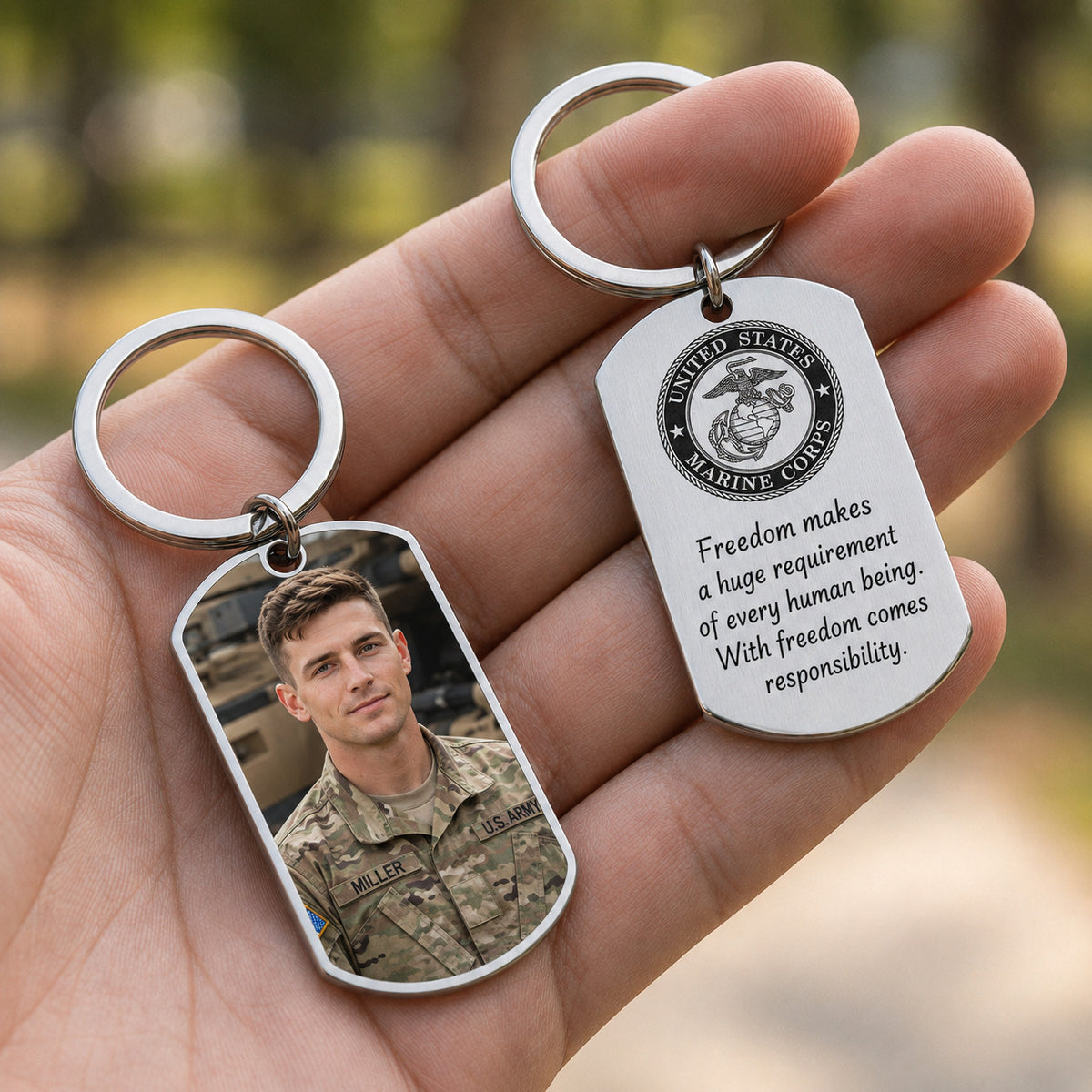Personalized military memorial keychain, custom soldier photo remembrance dog tag, fallen hero tribute - photo 4