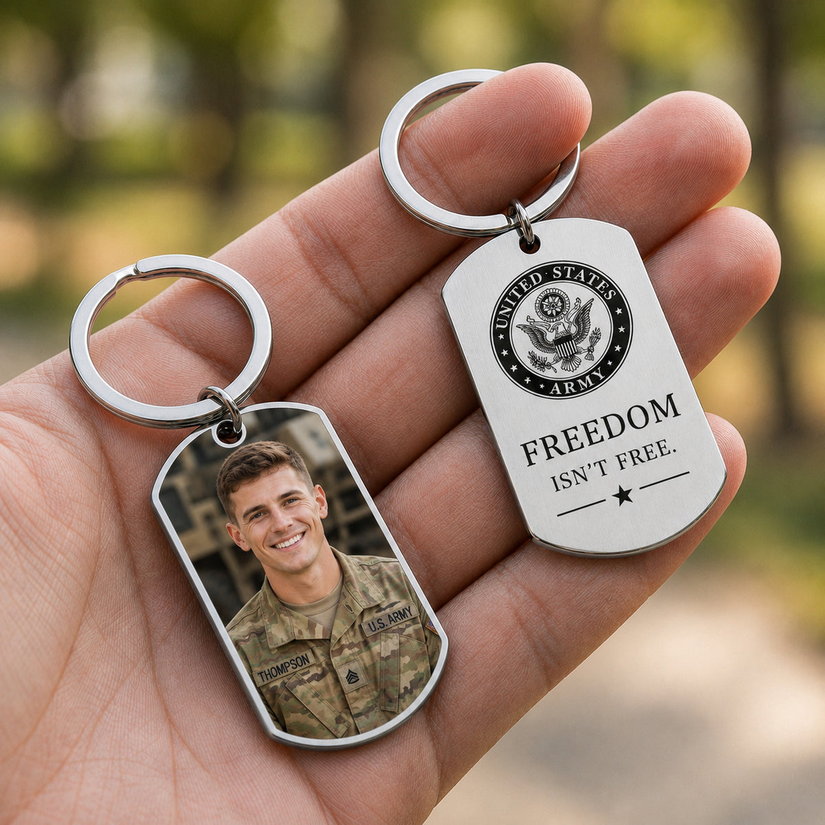 Personalized military memorial keychain, custom soldier photo remembrance dog tag, fallen hero tribute - photo 5