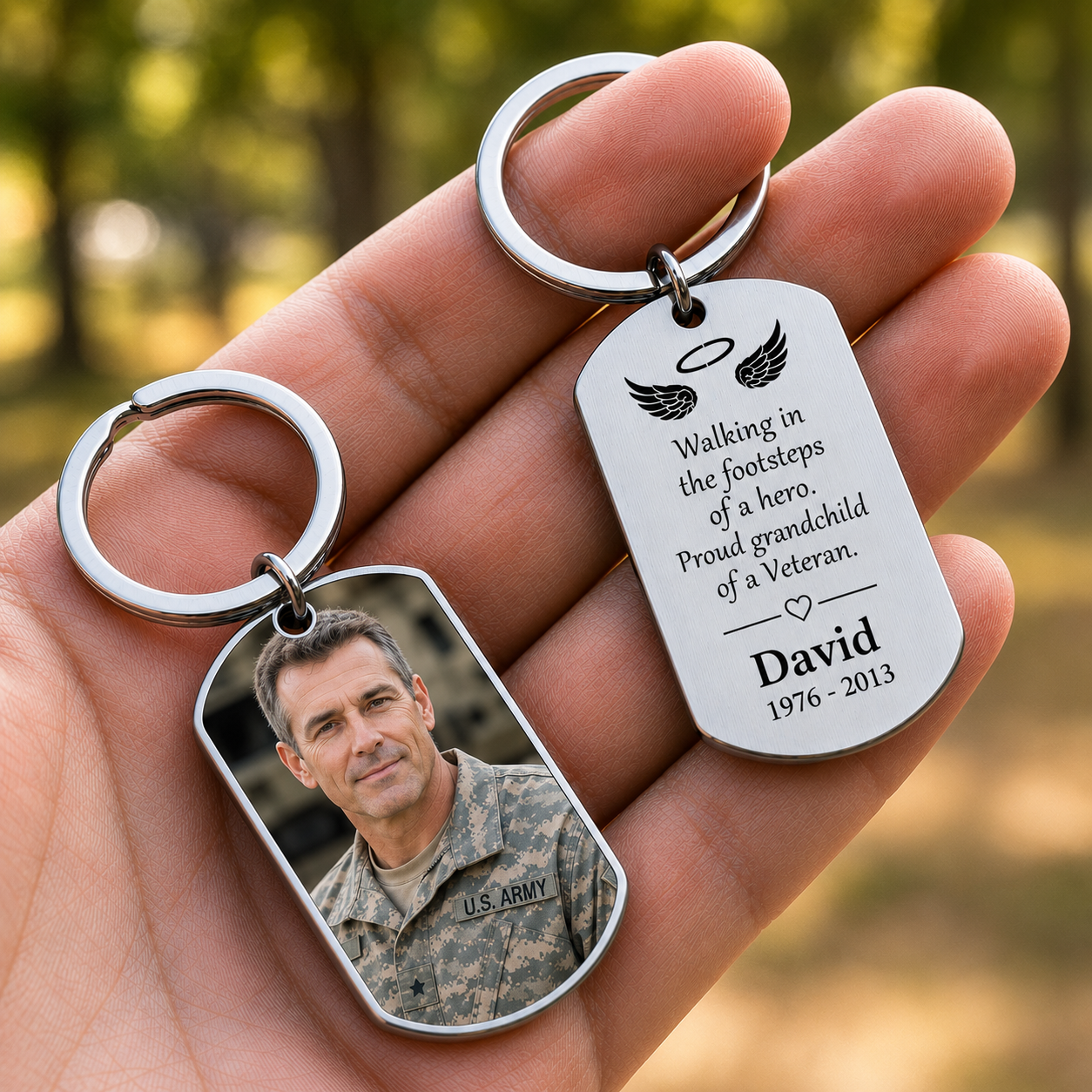 Personalized Soldier Memorial Keychain, Custom Photo Military Remembrance Keyring, A Soldier Never Truly Dies Sympathy Gift for Veteran Family