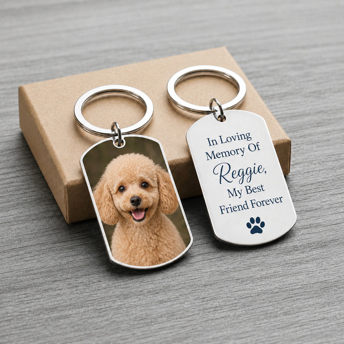 Personalized pet photo keychain, custom dog and cat portrait, stainless steel memorial keyring - photo 2