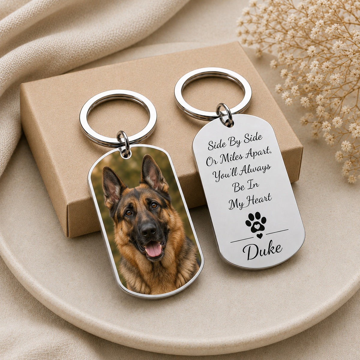 Personalized pet photo keychain, custom dog and cat portrait, stainless steel memorial keyring - photo 4