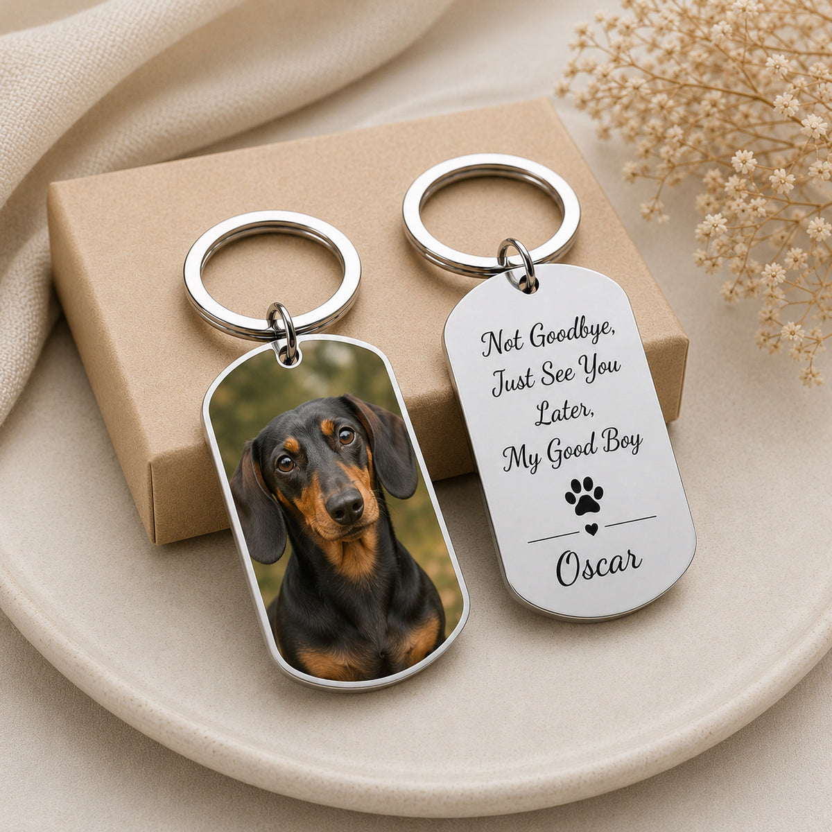 Personalized pet photo keychain, custom dog and cat portrait, stainless steel memorial keyring - photo 5