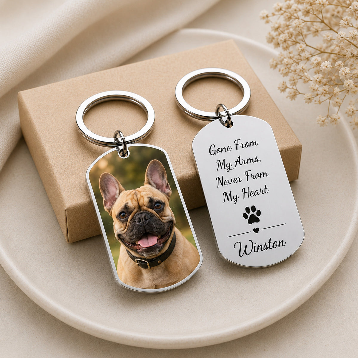 Personalized pet photo keychain, custom dog and cat portrait, stainless steel memorial keyring - photo 6
