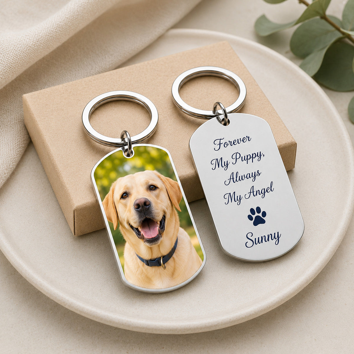 Personalized pet photo keychain, custom dog and cat portrait, stainless steel memorial keyring - photo 7
