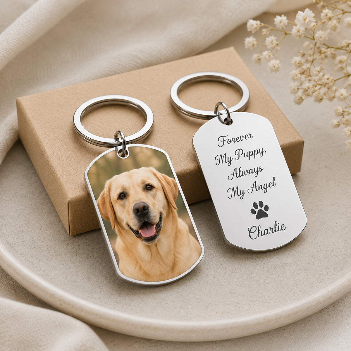 Personalized pet photo keychain, custom dog and cat portrait, stainless steel memorial keyring - photo 8