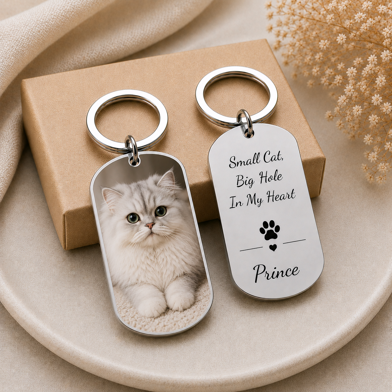 Personalized Pet Photo Keychain, Custom Cat Memorial Keyring, Side By Side Or Miles Apart Gift for Pet Lovers