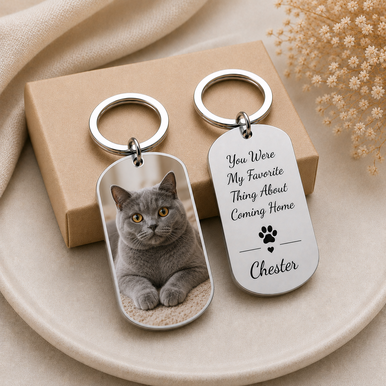 Personalized Pet Photo Keychain, Custom Cat Memorial Keyring, Side By Side Or Miles Apart Gift for Pet Lovers