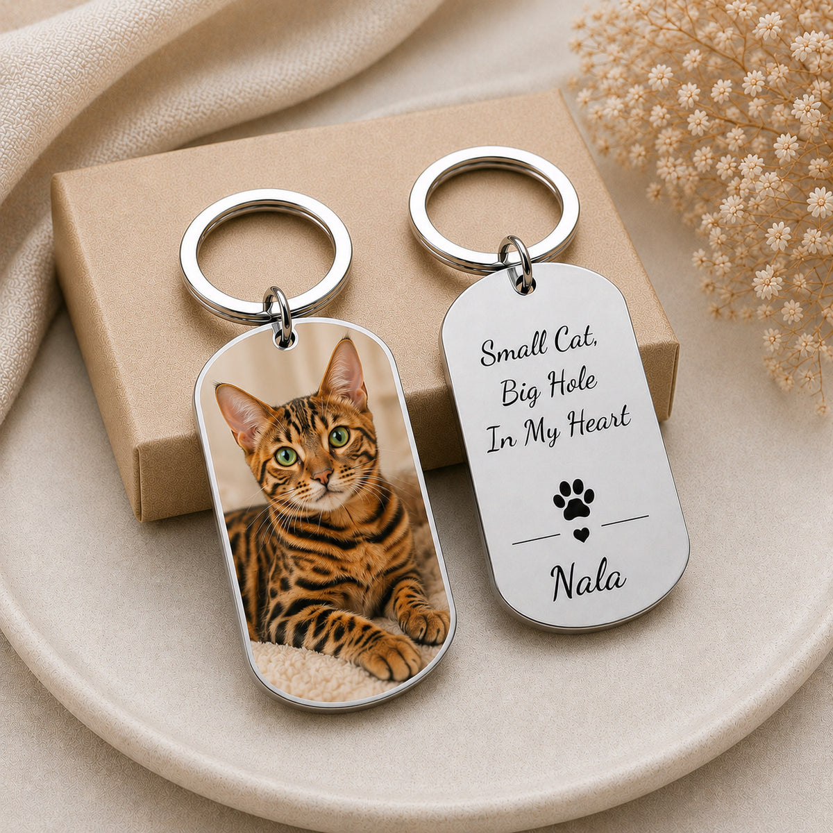 Personalized cat photo keychain, custom pet portrait, stainless steel memorial keyring for cat lovers - photo 5