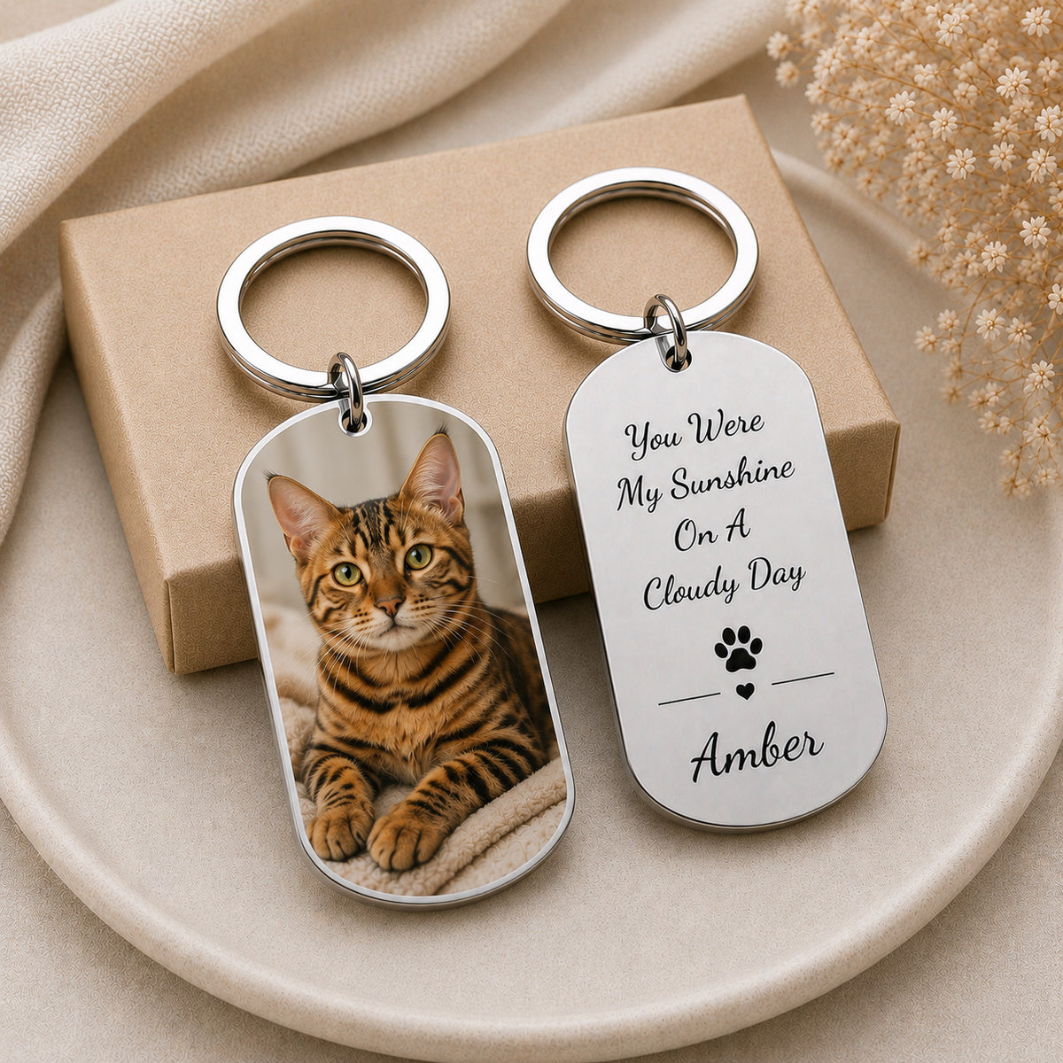 Personalized cat photo keychain, custom pet portrait, stainless steel memorial keyring for cat lovers - photo 6
