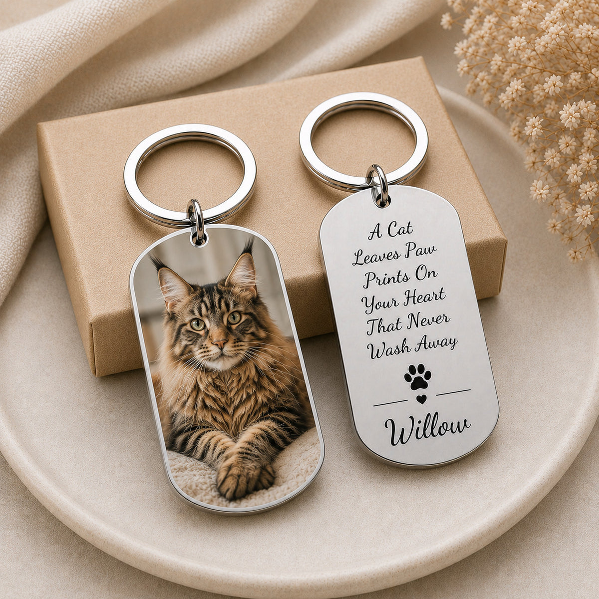Personalized cat photo keychain, custom pet portrait, stainless steel memorial keyring for cat lovers - photo 7