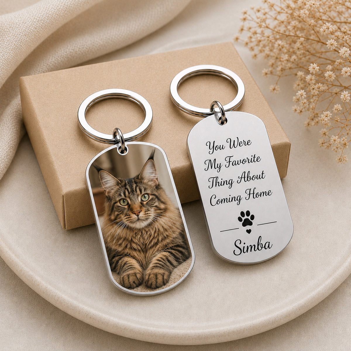 Personalized cat photo keychain, custom pet portrait, stainless steel memorial keyring for cat lovers - photo 8