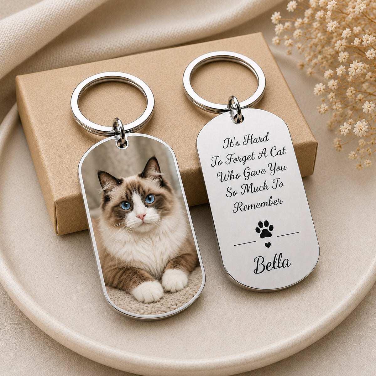 Personalized cat photo keychain, custom pet portrait, stainless steel memorial keyring for cat lovers - photo 9