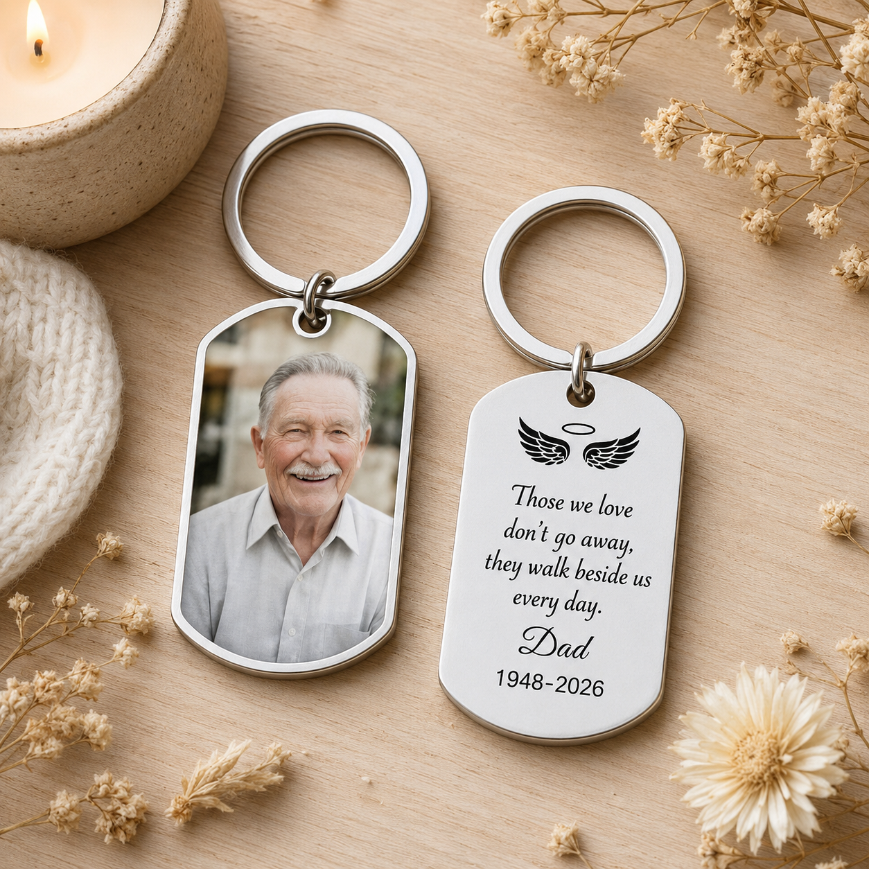 Personalized Memorial Keychain, Custom Photo Remembrance Keyring, Those We Love Don't Go Away Sympathy Gift, In Loving Memory of Dad Mom