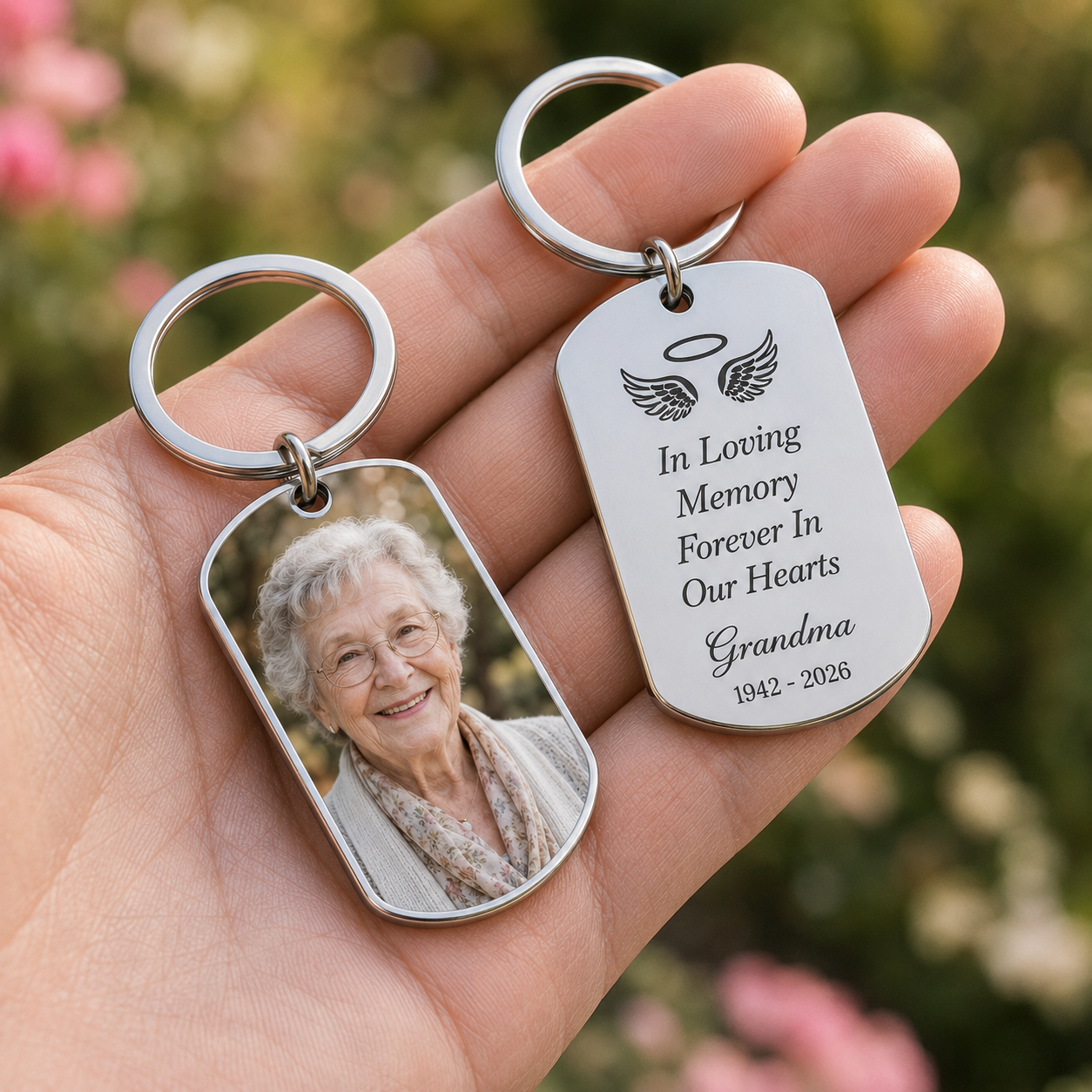 Personalized Memorial Keychain, Custom Photo Remembrance Keyring, In Loving Memory Forever In Our Hearts Sympathy Gift for Grandma Mom Loved One