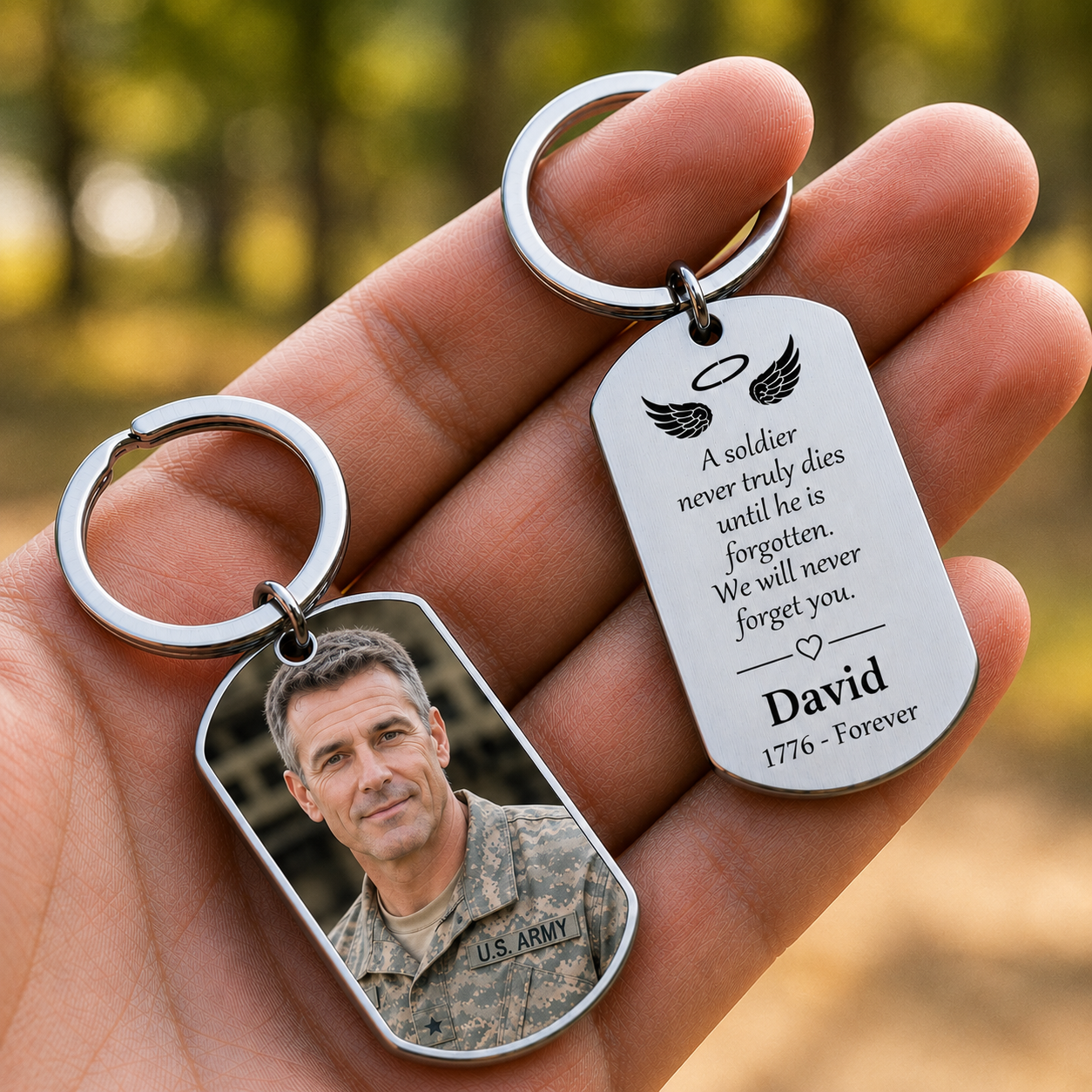 Personalized Soldier Memorial Keychain, Custom Photo Military Remembrance Keyring, A Soldier Never Truly Dies Sympathy Gift for Veteran Family