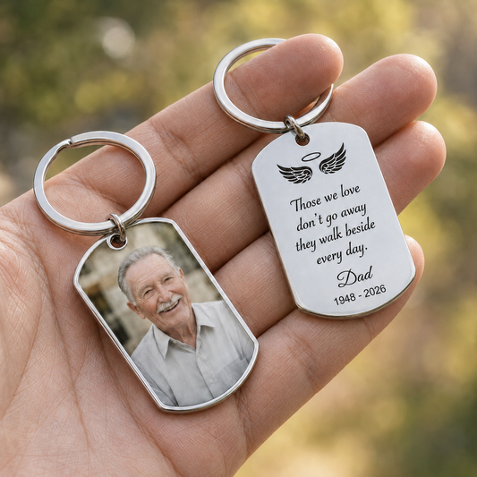 Personalized Memorial Keychain, Custom Photo Remembrance Keyring, Those We Love Don't Go Away Sympathy Gift, In Loving Memory of Dad Mom