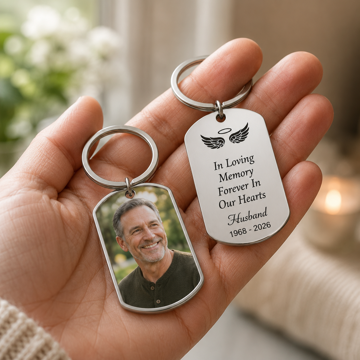 Personalized Memorial Keychain, Custom Photo Remembrance Keyring, In Loving Memory Forever In Our Hearts Sympathy Gift for Grandma Mom Loved One