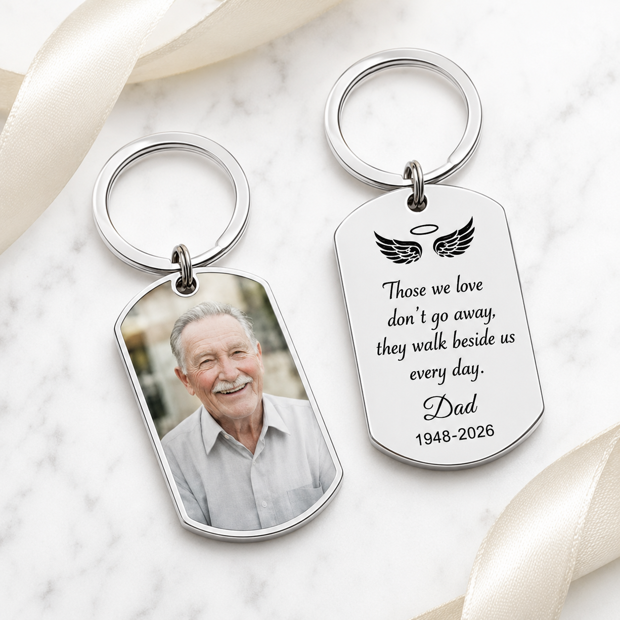 Personalized Memorial Keychain, Custom Photo Remembrance Keyring, Those We Love Don't Go Away Sympathy Gift, In Loving Memory of Dad Mom