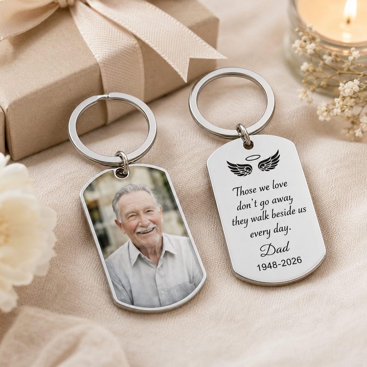 Personalized Memorial Keychain, Custom Photo Remembrance Keyring, Those We Love Don't Go Away Sympathy Gift, In Loving Memory of Dad Mom