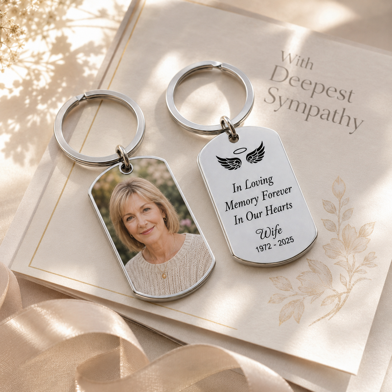 Personalized Memorial Keychain, Custom Photo Remembrance Keyring, In Loving Memory Forever In Our Hearts Sympathy Gift for Grandma Mom Loved One