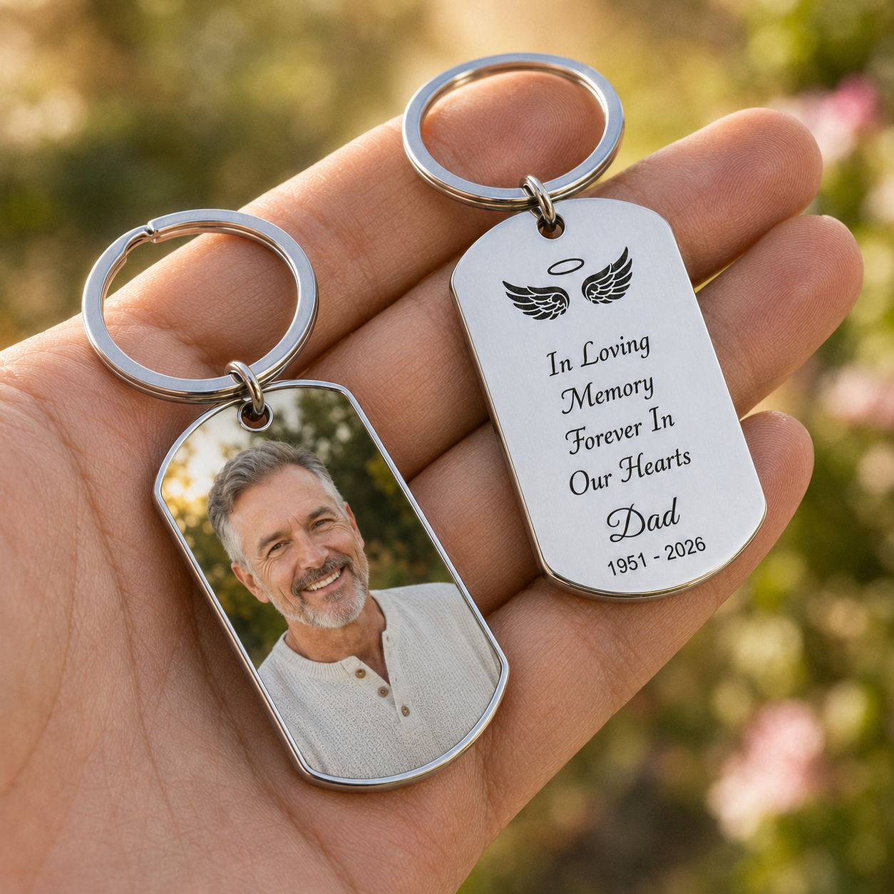 Personalized Memorial Keychain, Custom Photo Remembrance Keyring, In Loving Memory Forever In Our Hearts Sympathy Gift for Grandma Mom Loved One