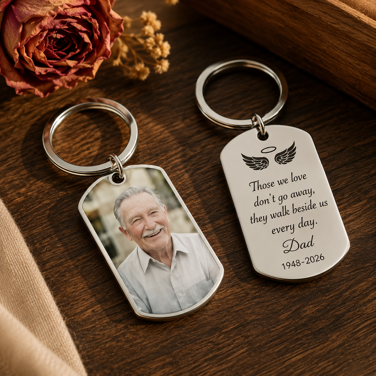 Personalized Memorial Keychain, Custom Photo Remembrance Keyring, Those We Love Don't Go Away Sympathy Gift, In Loving Memory of Dad Mom