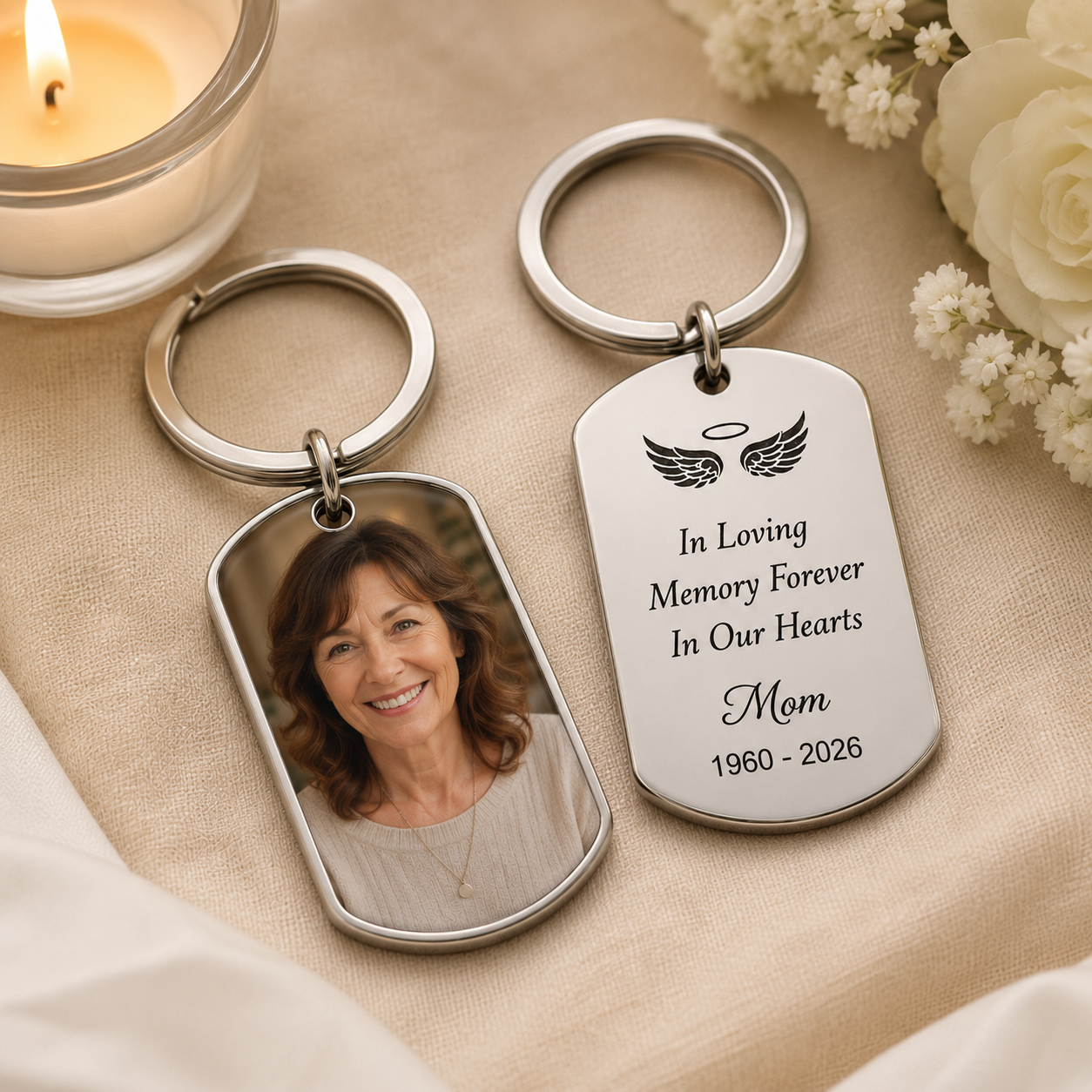 Personalized Memorial Keychain, Custom Photo Remembrance Keyring, In Loving Memory Forever In Our Hearts Sympathy Gift for Grandma Mom Loved One