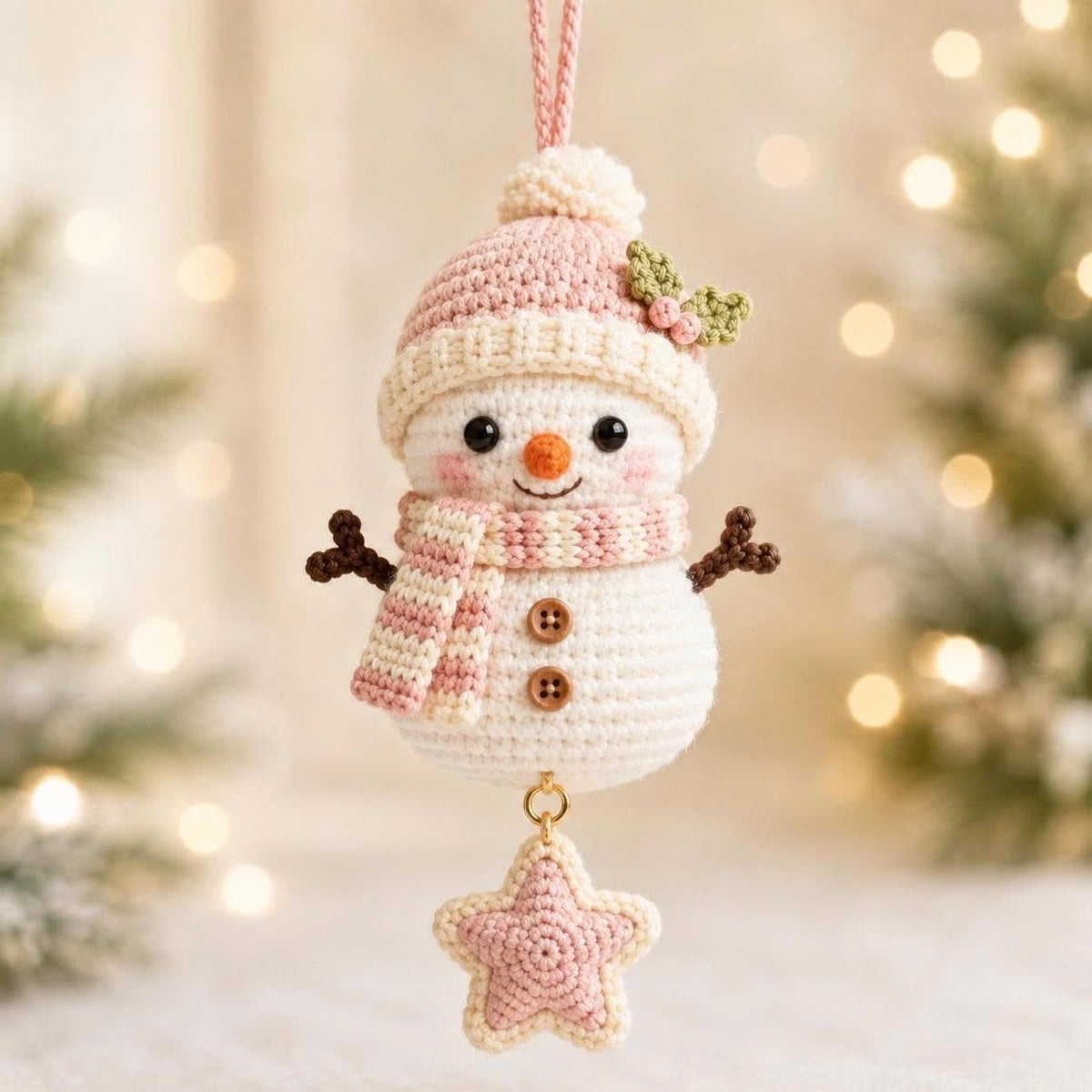Crochet Snowman Ornament, Christmas Car Hanging Ornament, Snowman Christmas Tree Decor, Handmade Xmas Ornament, Christmas Gift