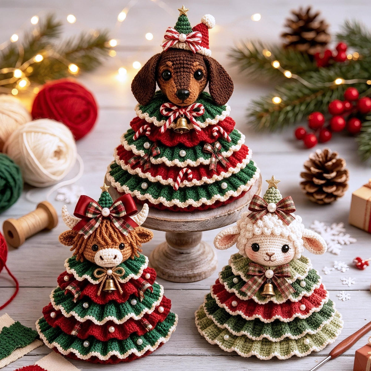 Handmade Amigurumi Christmas Tree Ornament, Crochet Animal Christmas Tree